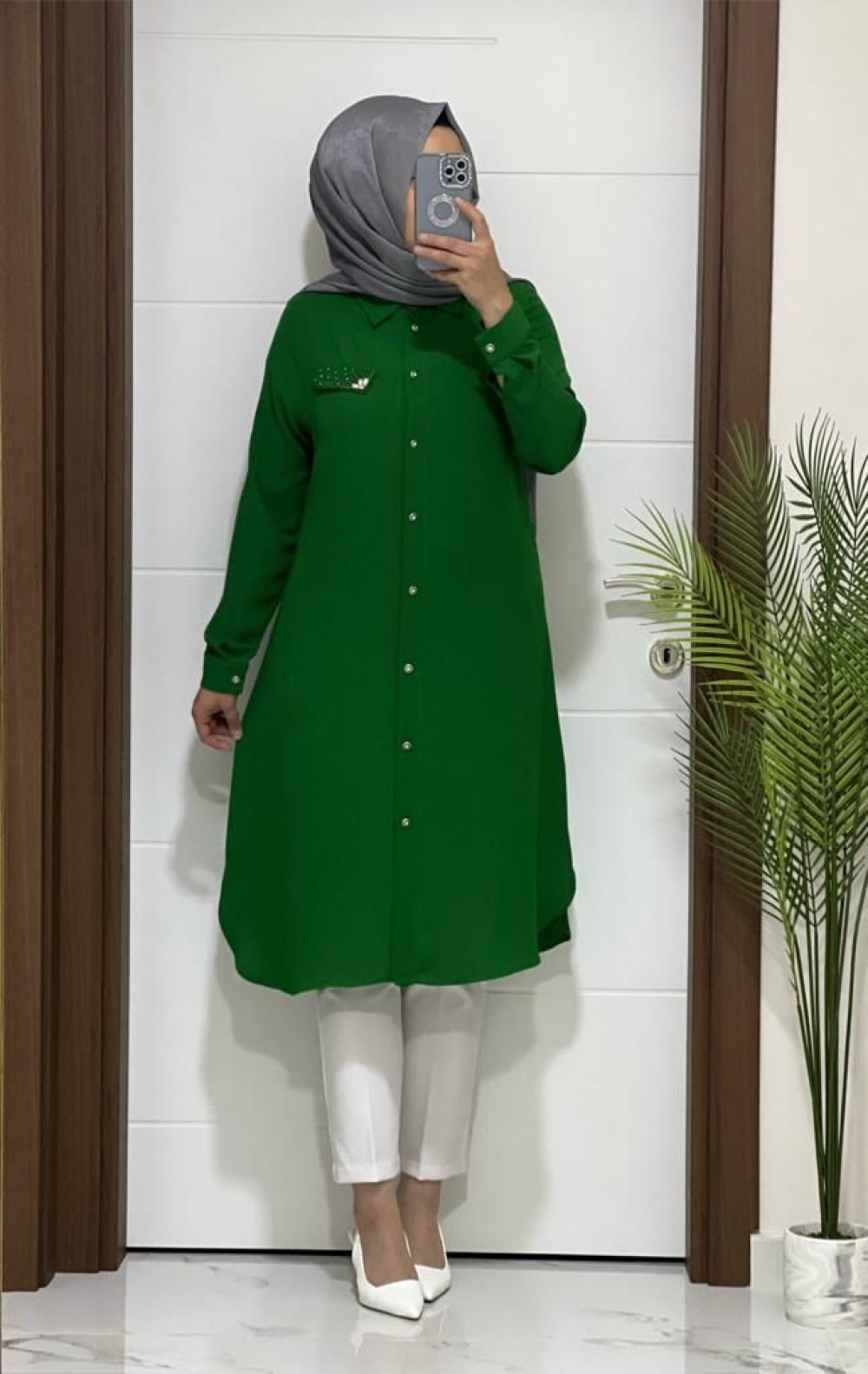 KNY DÜĞMELİ UZUN TUNİK (LACİVERT)